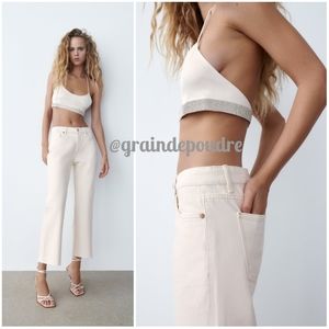 Sold out! Zara Off White Satin Rhinestone Trim Bra Halter Top XS S